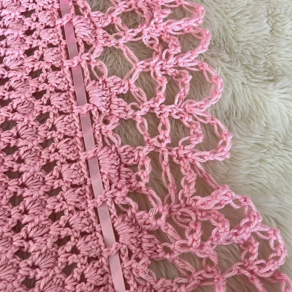 Handmade pink crochet blanket